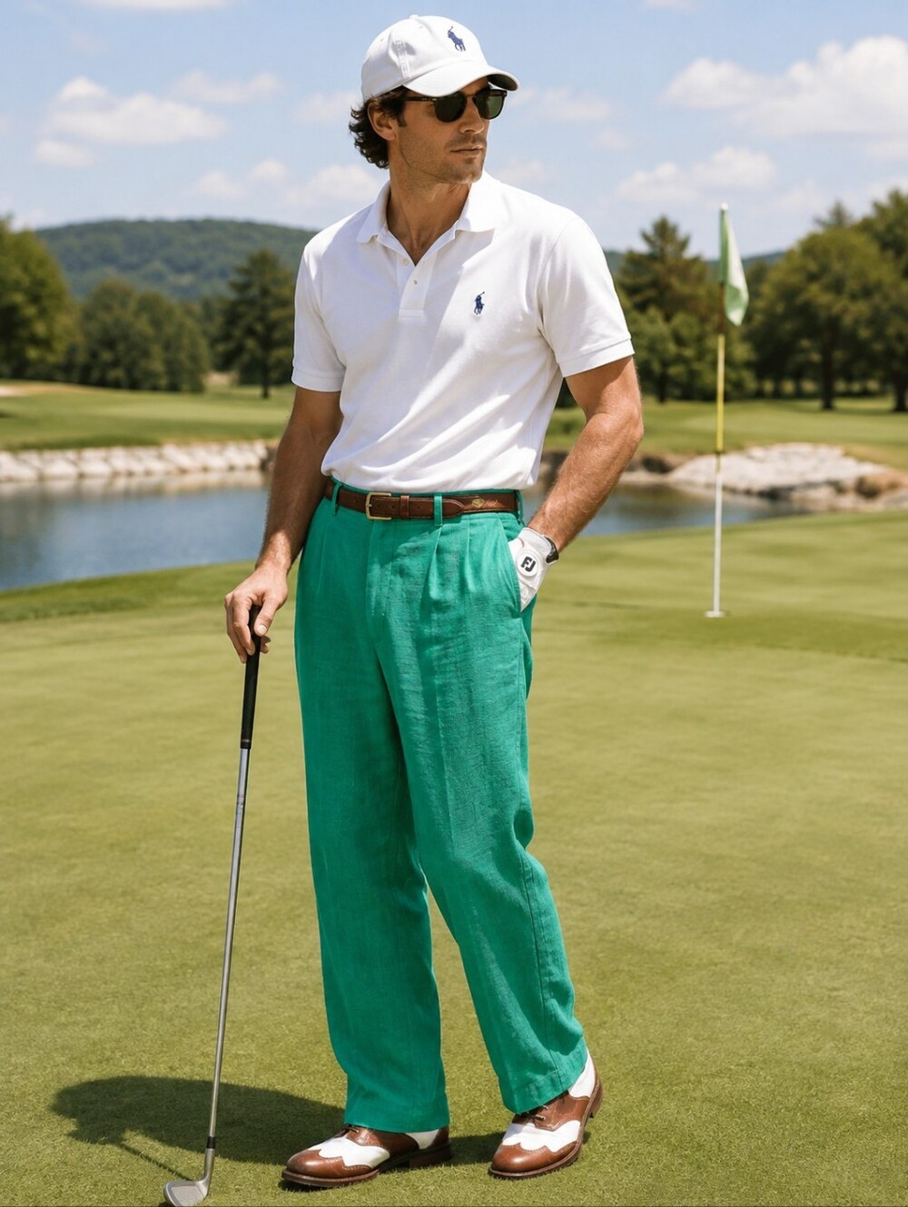 Polo Ralph Lauren 1980s Vintage Deadstock Green Classic Linen Pants Size 35x30